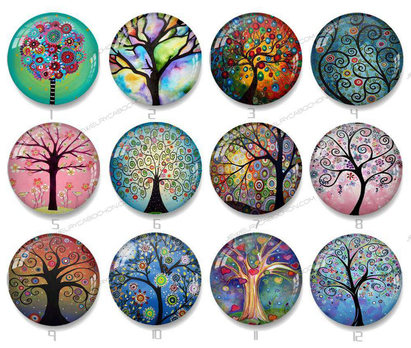 Handmade Round Photo Glass Cabochon plant tree 1482B