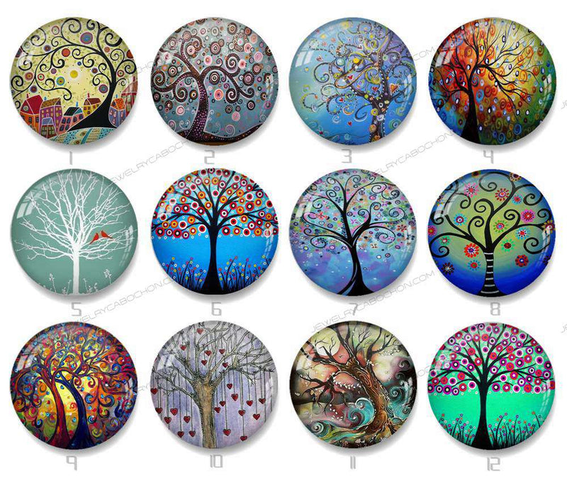 Handmade Round Photo Glass Cabochon plant tree 1483B