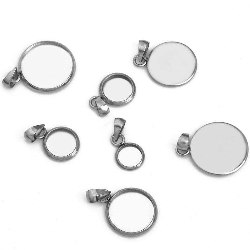 20pcs 6/8/10/12/14/16/18/20/25mm stainless steel pendant blank Settings,Bezel Pendant base trays