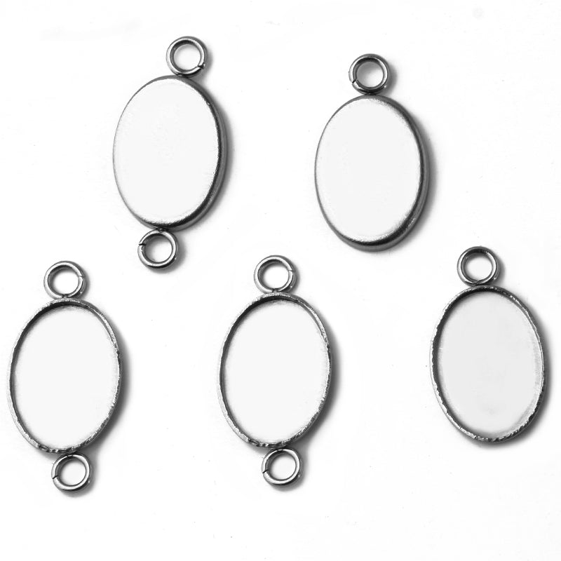 20pcs 10x14mm Two rings stainless steel oval pendant blank Settings,Bezel Pendant base trays