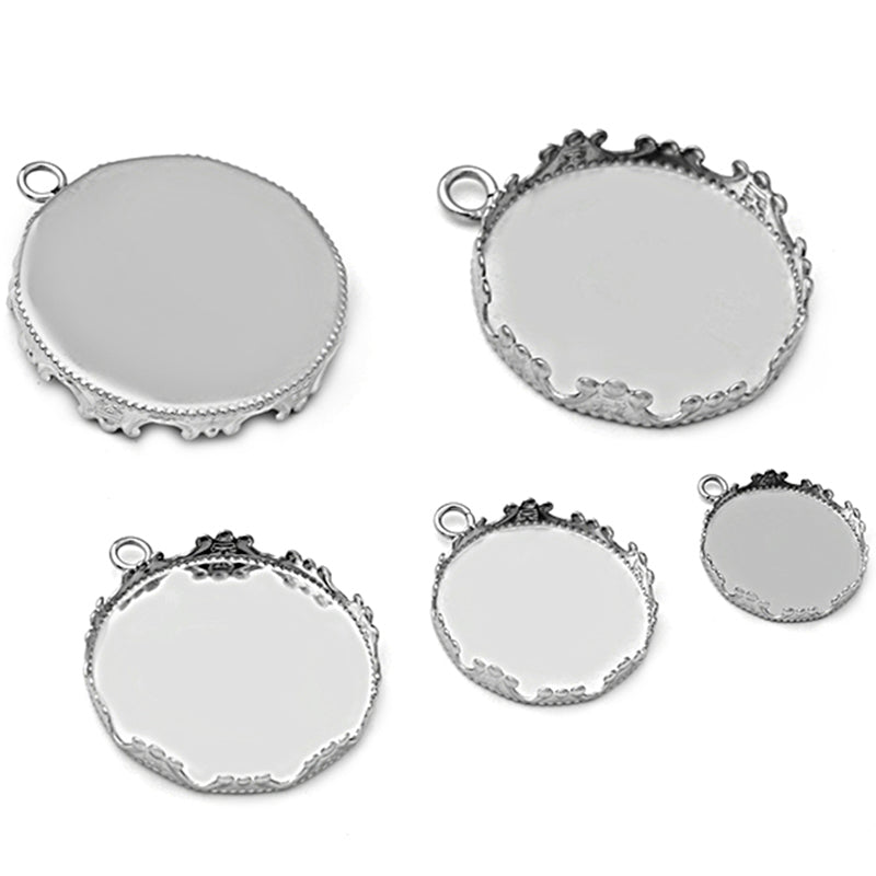 20pcs 12mm 15mm 20mm 25mm stainless steel Crown pendant blank Settings,Bezel Pendant base trays