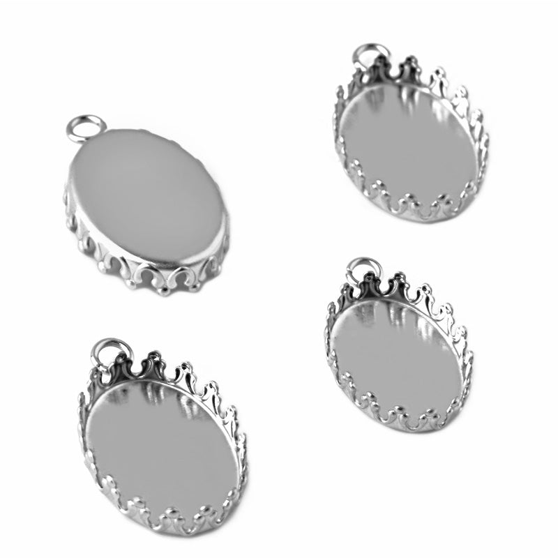 20pcs 13x18mm/ 18x25mm Oval Crown Stainless Steel Beze Setting Trays ,Glass Bezel Blanks