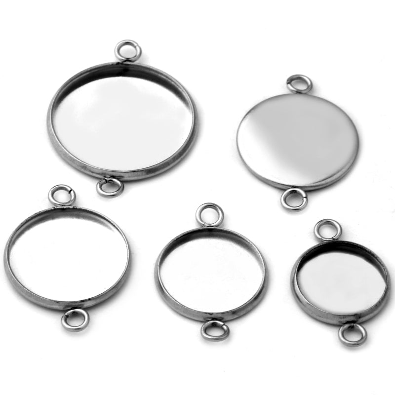 20pcs 8-25mm stainless steel pendant blank Settings,Bezel Pendant base trays W/ Two Closed Rings