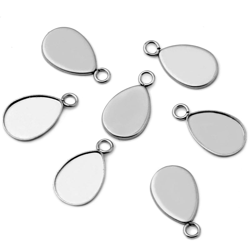 20pcs Stainless Steel Teardrop 10x4mm Bezel,Cabochon Settings,Glass Bezel Blanks