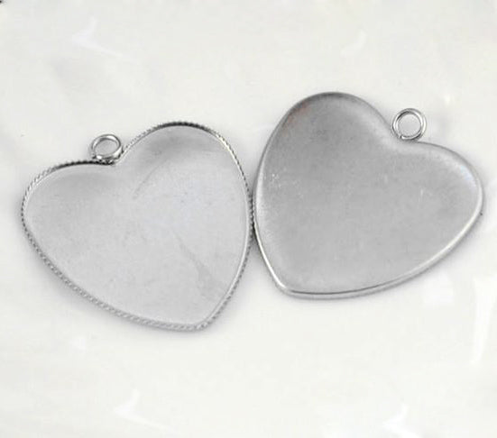 20pcs 25mm stainless steel Heart  pendant blank Settings,Bezel Pendant base trays