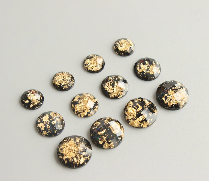 20pcs  8mm 10mm 12mm black Gold foil Faux Druzy Resin Cabochons, Glitter Resin Cabochons