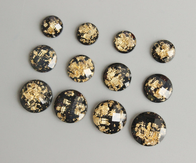 20pcs 8mm 10mm 12mm black Gold foil Faux Druzy Resin Cabochons, Glitter Resin Cabochons