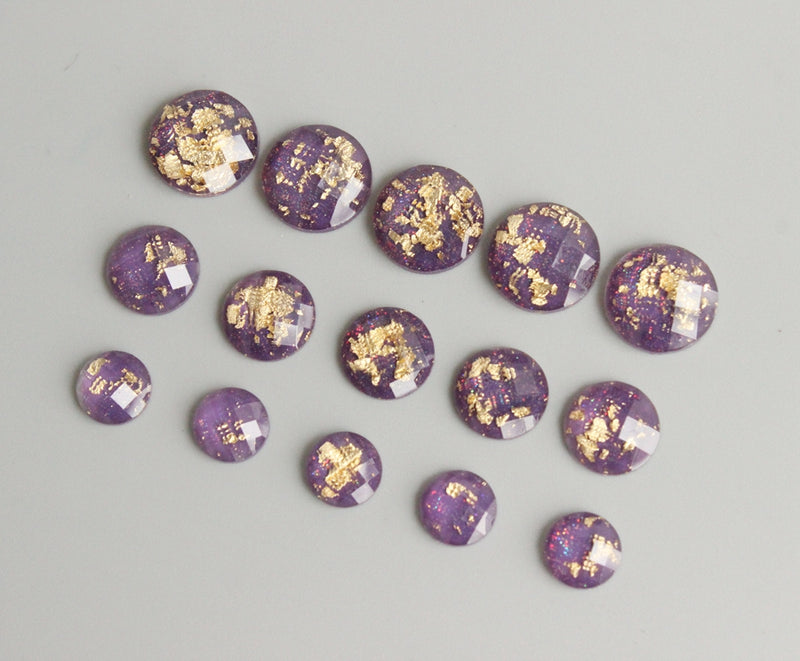 20pcs  8mm 10mm 12mm purple Gold foil Faux Druzy Resin Cabochons, Glitter Resin Cabochons