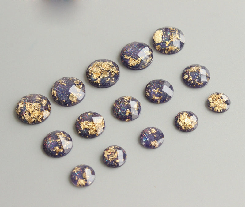 20pcs  8mm 10mm 12mm purple Gold foil Faux Druzy Resin Cabochons, Glitter Resin Cabochons