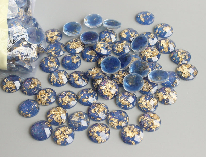 20pcs  8mm 10mm 12mm blue Gold foil Faux Druzy Resin Cabochons, Glitter Resin Cabochons