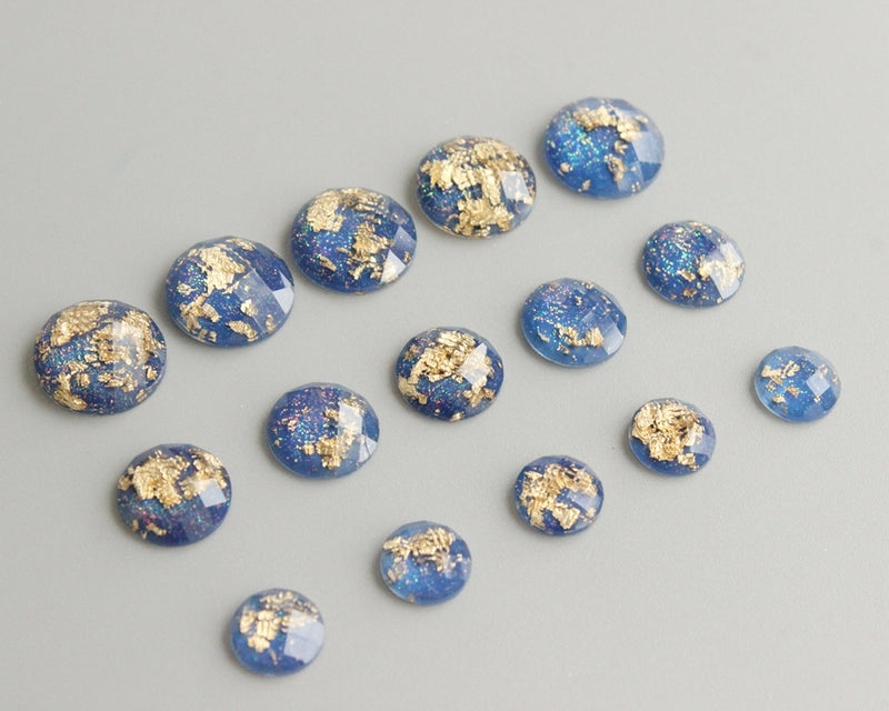 20pcs  8mm 10mm 12mm blue Gold foil Faux Druzy Resin Cabochons, Glitter Resin Cabochons