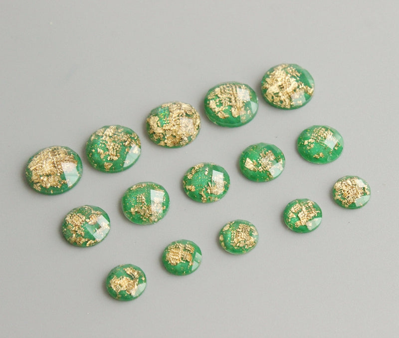 20pcs  8mm 10mm 12mm green Gold foil Faux Druzy Resin Cabochons, Glitter Resin Cabochons