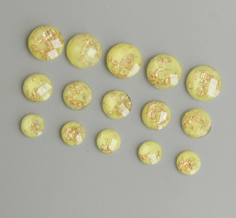 20pcs  10mm 12mm yellow Gold foil Faux Druzy Resin Cabochons, Glitter Resin Cabochons