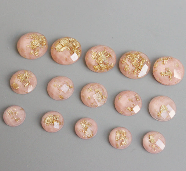 20pcs 8mm 10mm 12mm Pink Gold foil Faux Druzy Resin Cabochons, Glitter Resin Cabochons