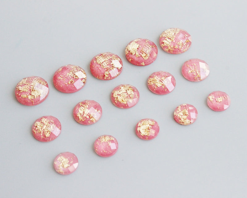 20pcs 8mm 10mm 12mm Pink Gold foil Faux Druzy Resin Cabochons, Glitter Resin Cabochons