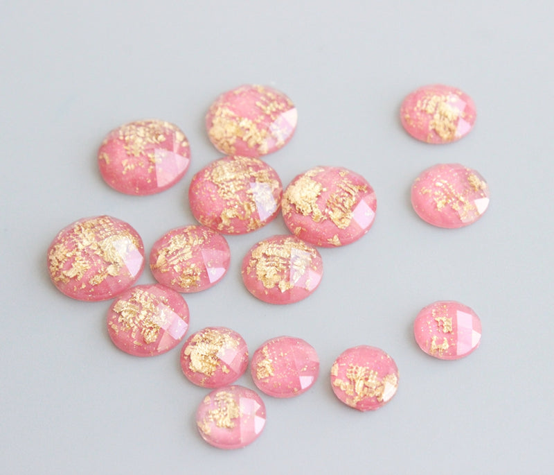 20pcs 8mm 10mm 12mm Pink Gold foil Faux Druzy Resin Cabochons, Glitter Resin Cabochons