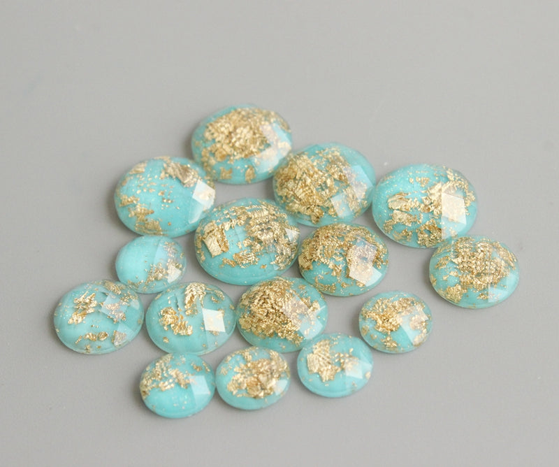 20pcs 8mm 10mm 12mm blue Gold foil Faux Druzy Resin Cabochons, Glitter Resin Cabochons