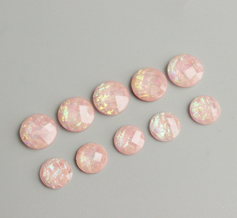 20pcs  10mm 12mm Faux Druzy Resin Cabochons, Real Pink Glitter Resin Cabochons