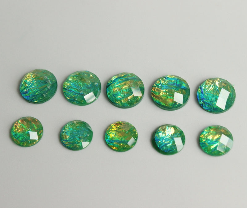 20pcs 10mm 12mm Faux Druzy Resin Cabochons, Real green Glitter Resin Cabochons