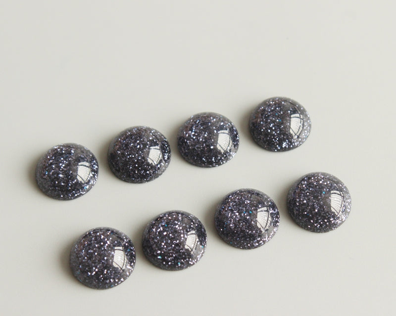 20pcs 12mm Faux Druzy Resin Cabochons, Real Silver Glitter Resin Cabochons