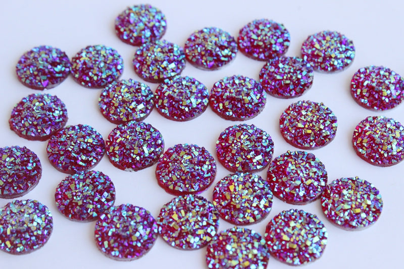 20pcs  12mm Faux Druzy Resin Cabochons, Glitter Resin Cabochons