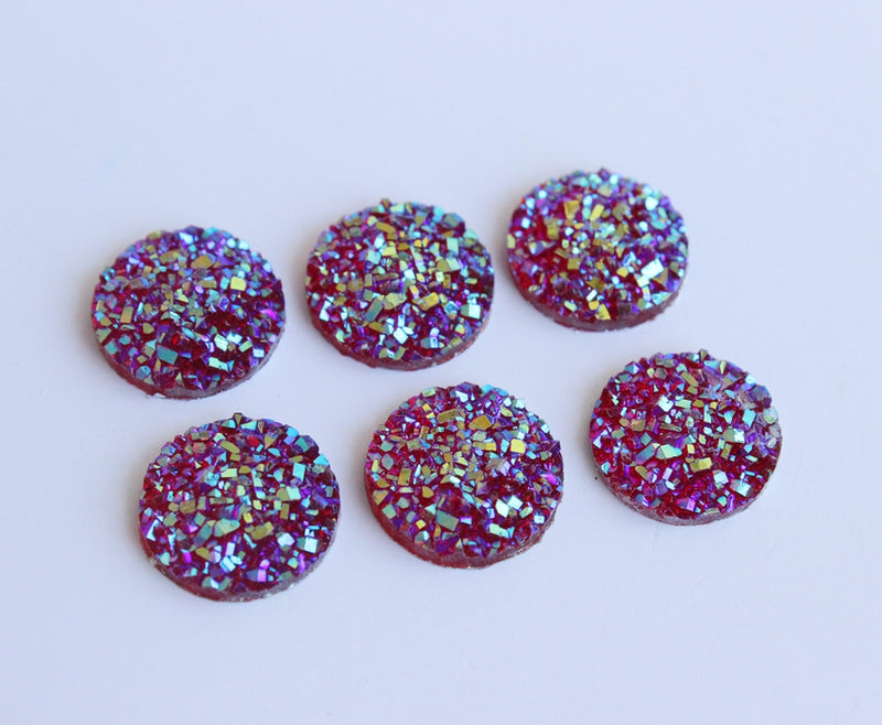 20pcs  12mm Faux Druzy Resin Cabochons, Glitter Resin Cabochons