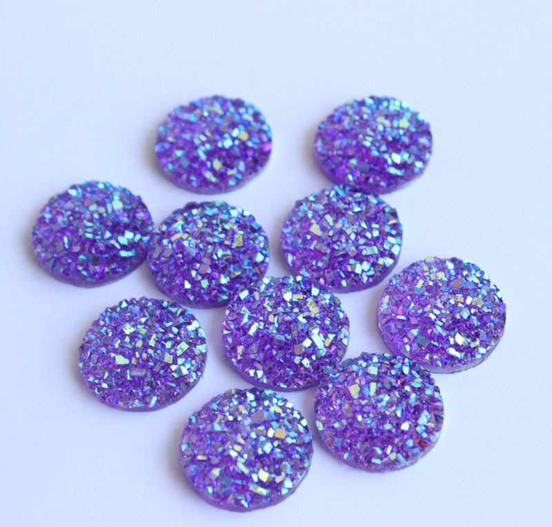 20pcs  12mm Faux Druzy Resin purple Cabochons, Glitter Resin Cabochons