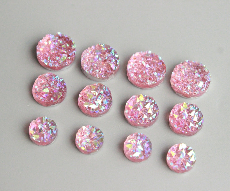 20pcs  12mm Faux Druzy Resin Pink Cabochons, Glitter Resin Cabochons,Earring material