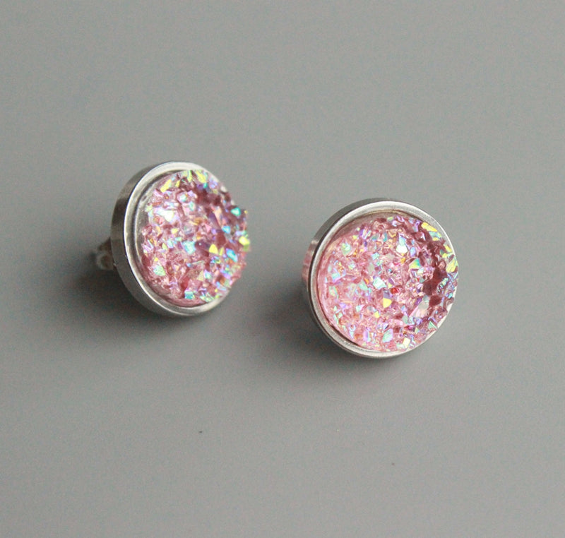 20pcs  12mm Faux Druzy Resin Pink Cabochons, Glitter Resin Cabochons,Earring material