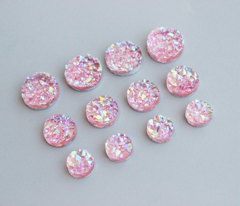 20pcs  12mm Faux Druzy Resin Pink Cabochons, Glitter Resin Cabochons,Earring material