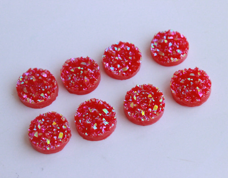 20pcs  12mm Faux Druzy Resin red Cabochons, Glitter Resin Cabochons,Earring material