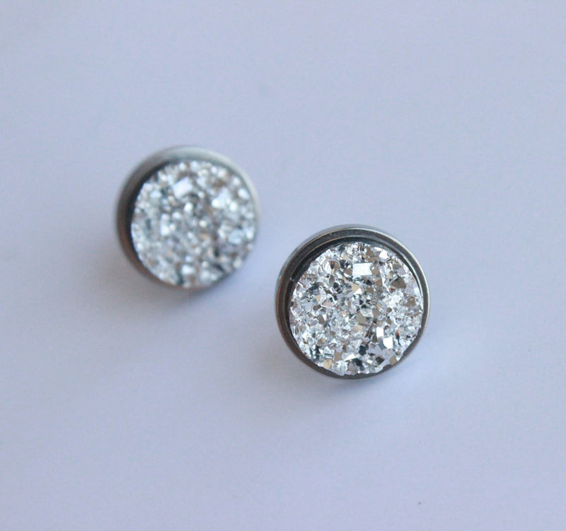 20pcs 12mm Faux Druzy Resin Cabochons, Glitter Resin Silver 12mm Cabochons