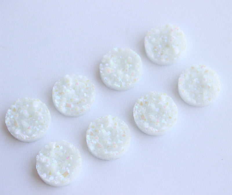 20pcs  white 12mm Faux Druzy Resin Cabochons, Glitter Resin 12mm Cabochons