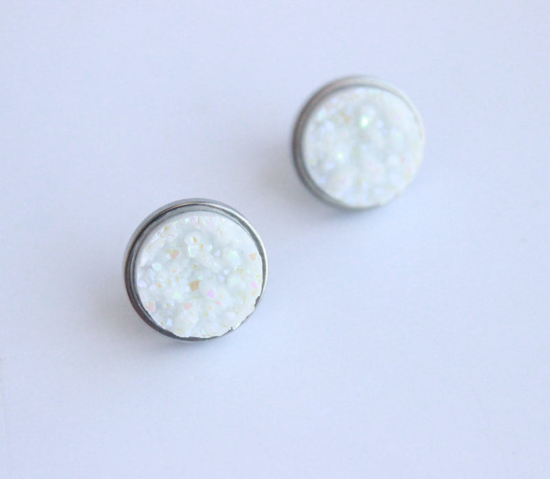 20pcs  white 12mm Faux Druzy Resin Cabochons, Glitter Resin 12mm Cabochons