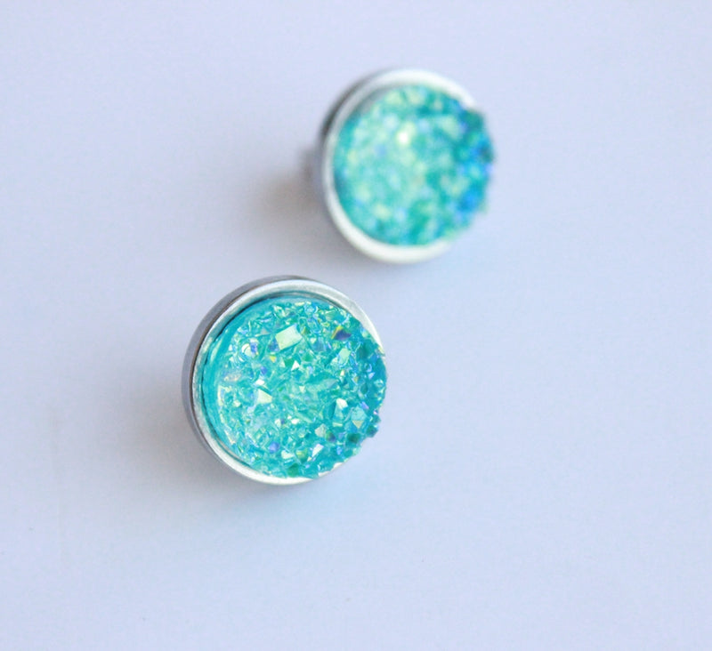 20pcs blue 12mm Faux Druzy Resin Cabochons, Glitter Resin 12mm Cabochons