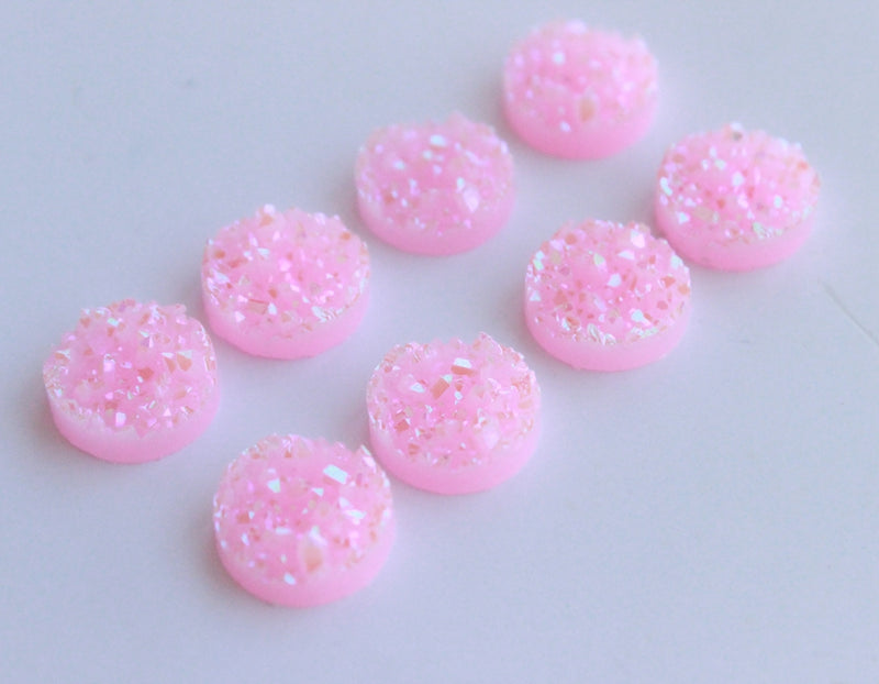 20pcs Pink 12mm Faux Druzy Resin Cabochons, Glitter Resin 12mm Cabochons