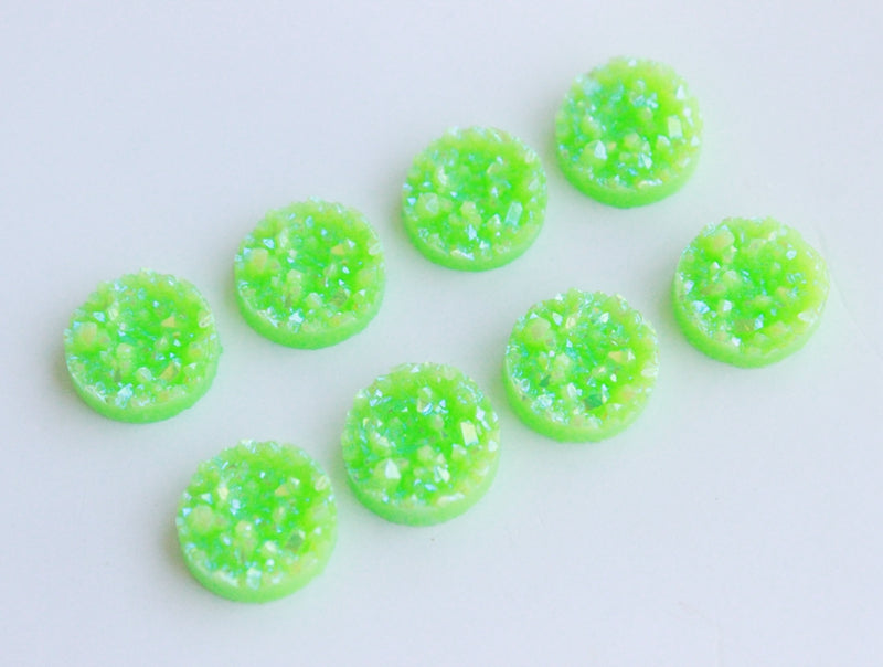 20pcs green 12mm Faux Druzy Resin Cabochons, Glitter Resin 12mm Cabochons