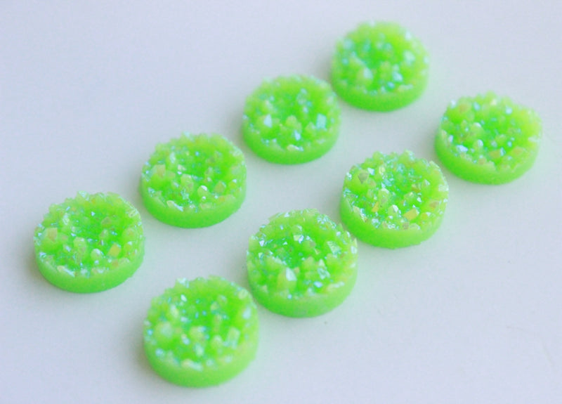 20pcs green 12mm Faux Druzy Resin Cabochons, Glitter Resin 12mm Cabochons