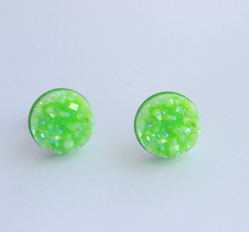 20pcs green 12mm Faux Druzy Resin Cabochons, Glitter Resin 12mm Cabochons