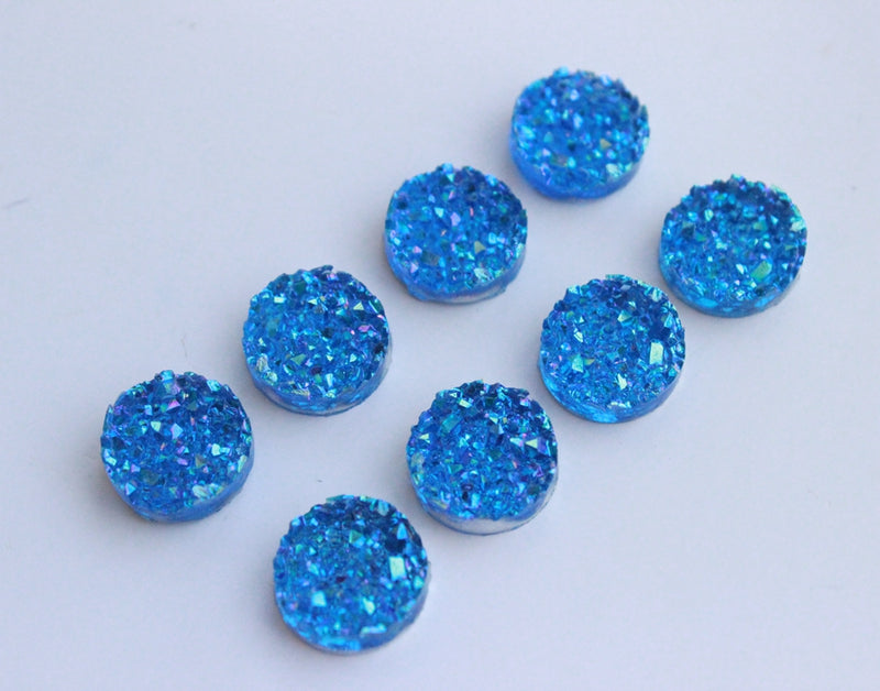 20pcs blue 12mm Faux Druzy Resin Cabochons, Glitter Resin 12mm Cabochons