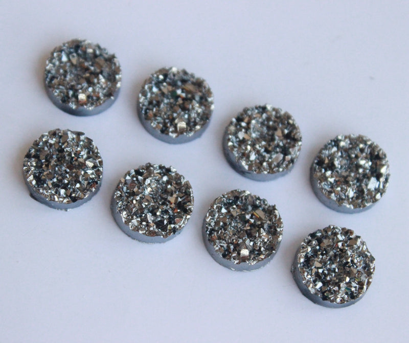 20pcs Dark gray 12mm Faux Druzy Resin Cabochons, Glitter Resin 12mm Cabochons