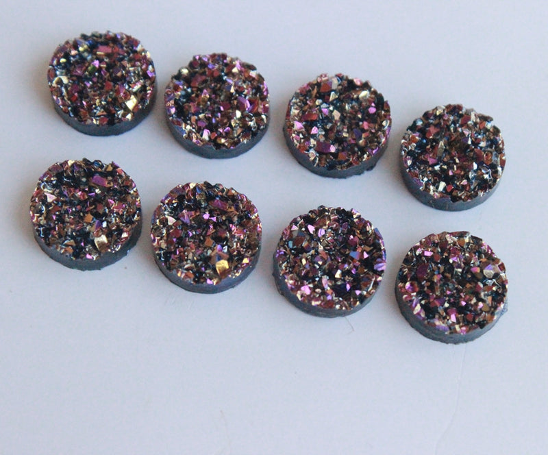 20pcs 12mm Faux Druzy Resin Cabochons, Glitter Resin 12mm Cabochons