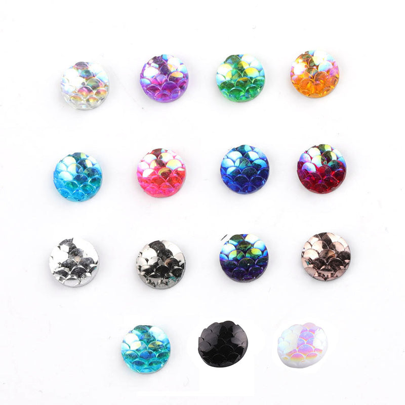 20pcs 8mm Druzy Cabochons,Mermaid Cabochons,8mm Resin Resin drill, fish scale Cabochons