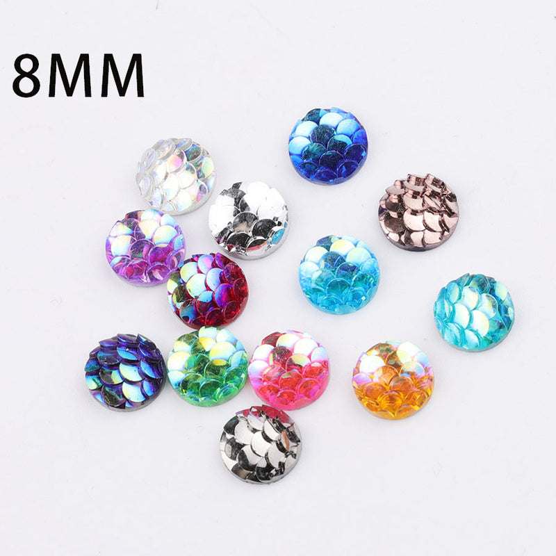 20pcs 8mm Druzy Cabochons,Mermaid Cabochons,8mm Resin Resin drill, fish scale Cabochons