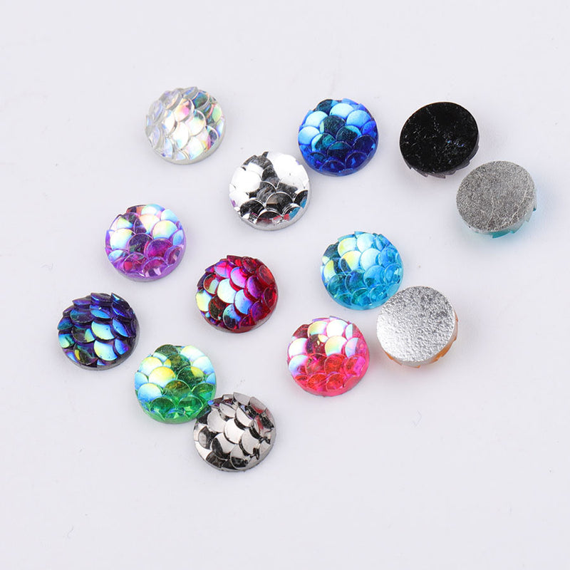 20pcs 8mm Druzy Cabochons,Mermaid Cabochons,8mm Resin Resin drill, fish scale Cabochons