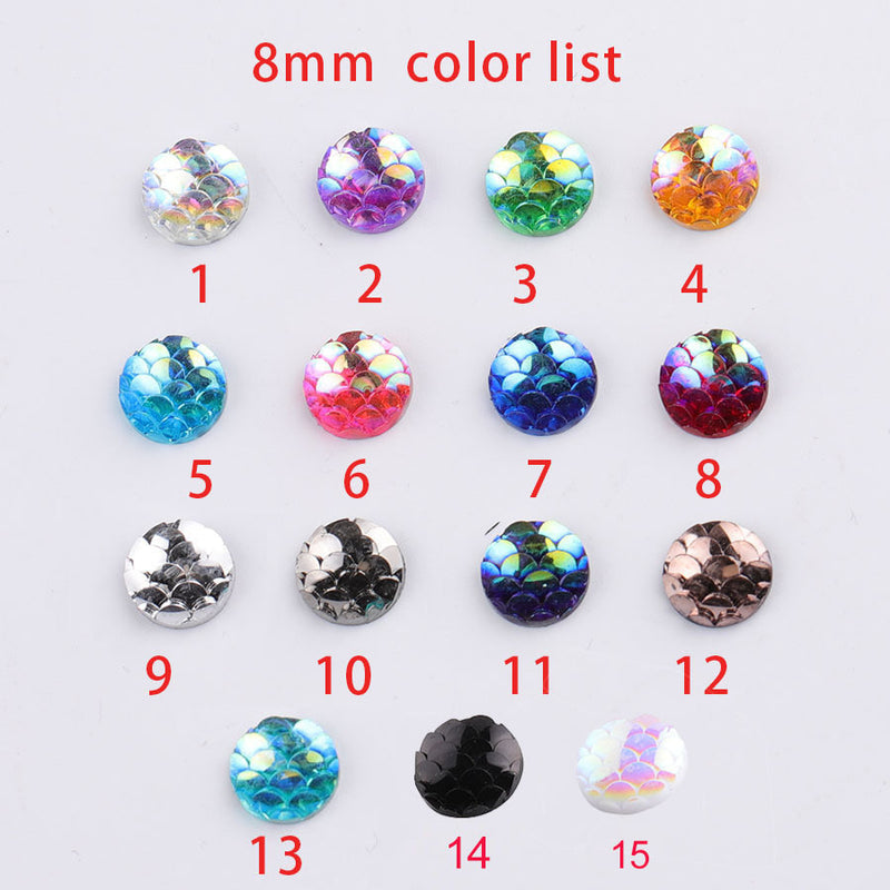 20pcs 8mm Druzy Cabochons,Mermaid Cabochons,8mm Resin Resin drill, fish scale Cabochons