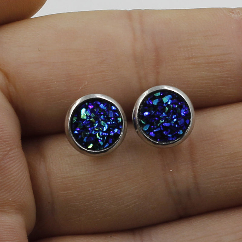 20pcs 8mm Faux Druzy Resin Gypsophila Stainless steel earrings