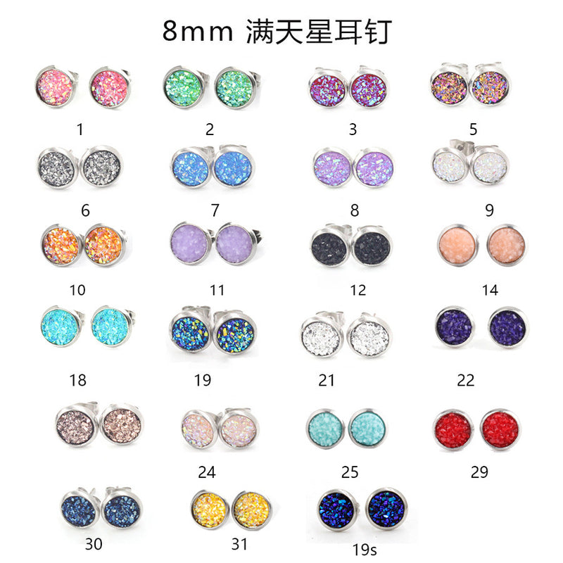 20pcs 8mm Faux Druzy Resin Gypsophila Stainless steel earrings