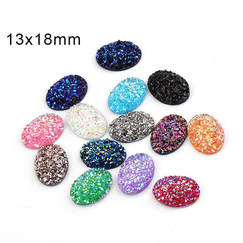 20pcs 13x18mm Druzy Cabochons Faux Druzies 13x18mm Cabochon, Resin Kawaii Glitter Cabs Jewelry Findings