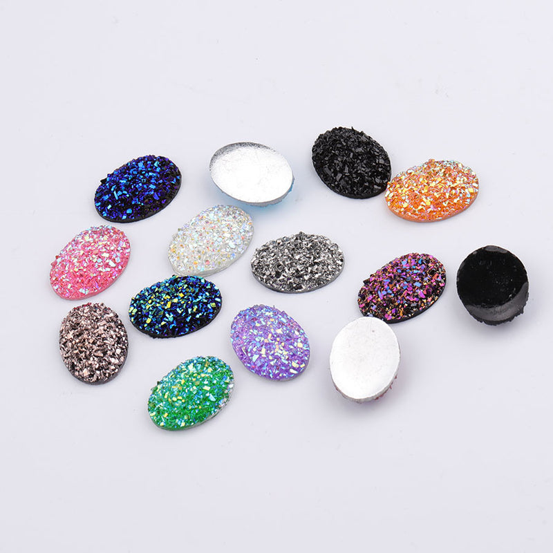 20pcs 13x18mm Druzy Cabochons Faux Druzies 13x18mm Cabochon, Resin Kawaii Glitter Cabs Jewelry Findings